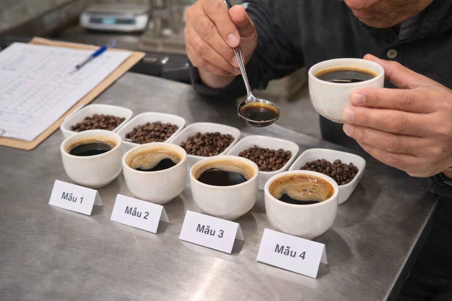 Test cà phê trước khi nhập cho quán